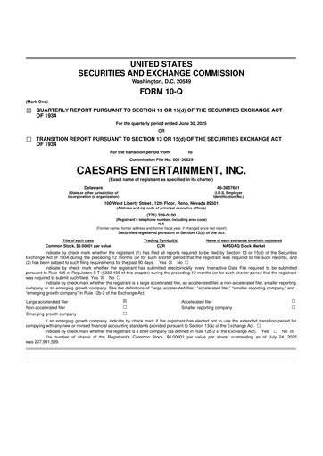 Thumbnail Caesars Entertainment
 10-Q Quarterly Report FY2025 