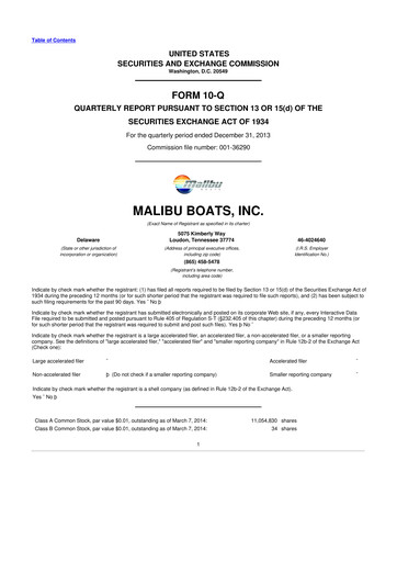 Thumbnail Malibu Boats 10-Q Quarterly Report FY2014 