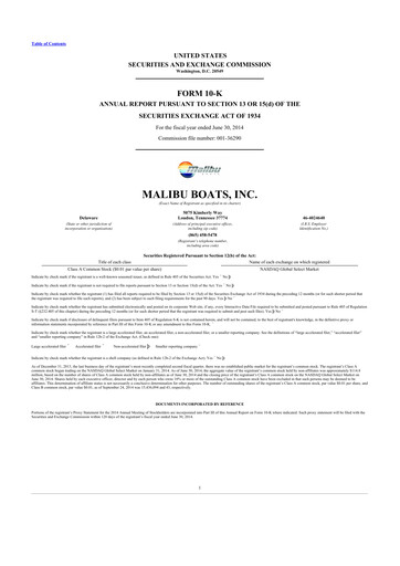 Thumbnail Malibu Boats 10-K Annual Report 2014