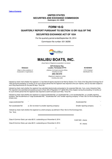 Thumbnail Malibu Boats 10-Q Quarterly Report FY2015 