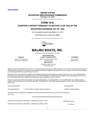 Thumbnail Malibu Boats 10-Q Quarterly Report FY2015 