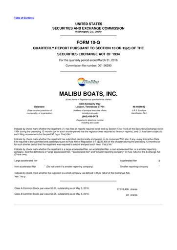 Thumbnail Malibu Boats 10-Q Quarterly Report FY2016 