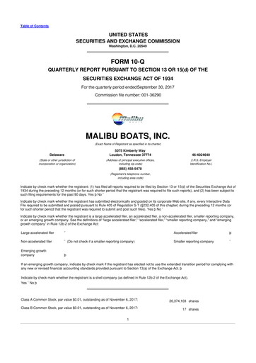 Thumbnail Malibu Boats 10-Q Quarterly Report FY2018 