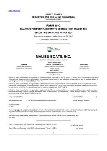 Thumbnail Malibu Boats 10-Q Quarterly Report FY2018 