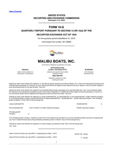 Thumbnail Malibu Boats 10-Q Quarterly Report FY2018 