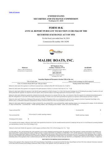 Thumbnail Malibu Boats 10-K Annual Report 2018