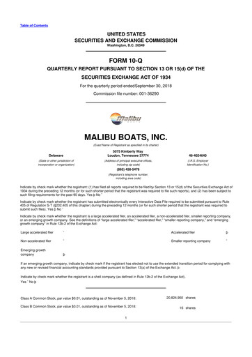 Thumbnail Malibu Boats 10-Q Quarterly Report FY2019 