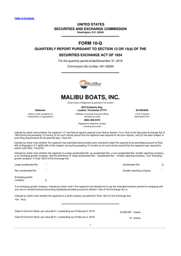 Thumbnail Malibu Boats 10-Q Quarterly Report FY2019 
