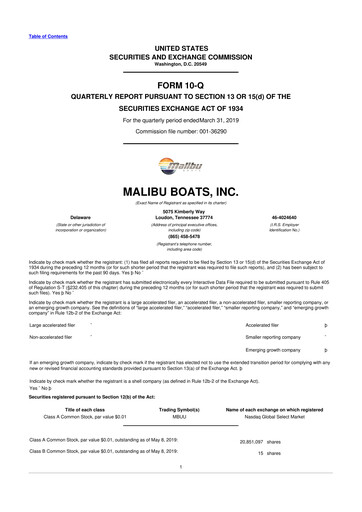 Thumbnail Malibu Boats 10-Q Quarterly Report FY2019 