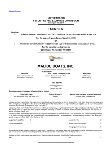 Thumbnail Malibu Boats 10-Q Quarterly Report FY2020 