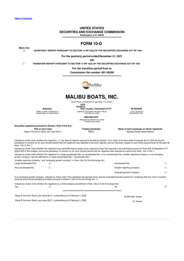 Thumbnail Malibu Boats 10-Q Quarterly Report FY2022 