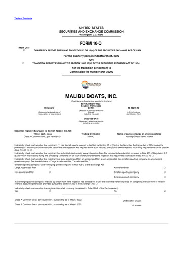 Thumbnail Malibu Boats 10-Q Quarterly Report FY2022 