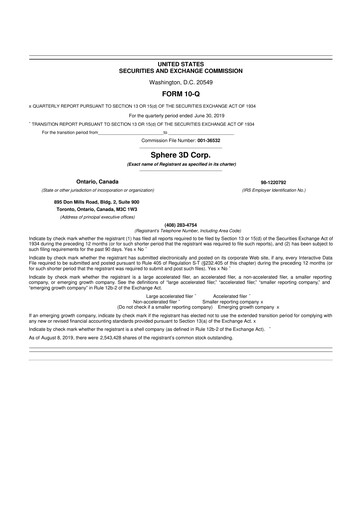 Thumbnail Sphere 3D 10-Q Quarterly Report FY2019 