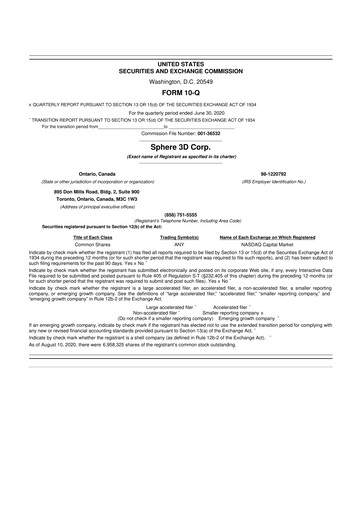 Thumbnail Sphere 3D 10-Q Quarterly Report FY2020 