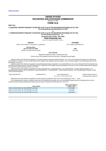 Thumbnail Virtu Financial
 10-Q Quarterly Report FY2018 
