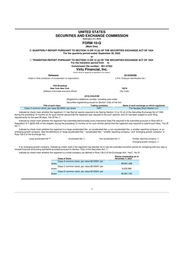 Thumbnail Virtu Financial
 10-Q Quarterly Report FY2022 