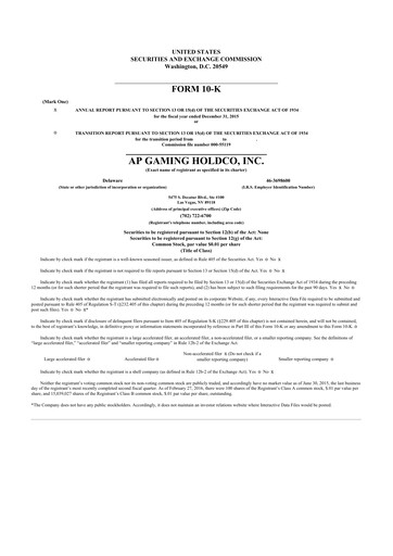 Thumbnail PlayAGS
 10-K Annual Report 2015