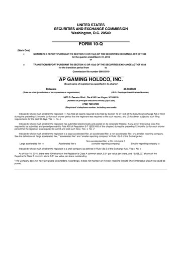 Thumbnail PlayAGS
 10-Q Quarterly Report FY2016 