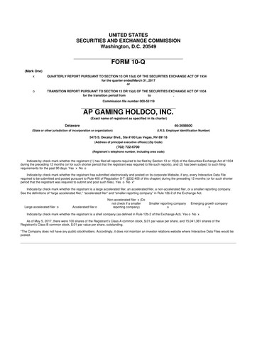 Thumbnail PlayAGS
 10-Q Quarterly Report FY2017 