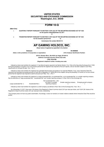 Thumbnail PlayAGS
 10-Q Quarterly Report FY2017 