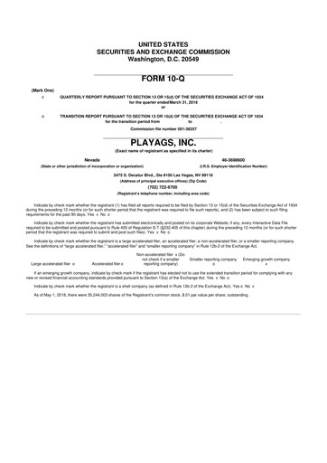 Thumbnail PlayAGS
 10-Q Quarterly Report FY2018 