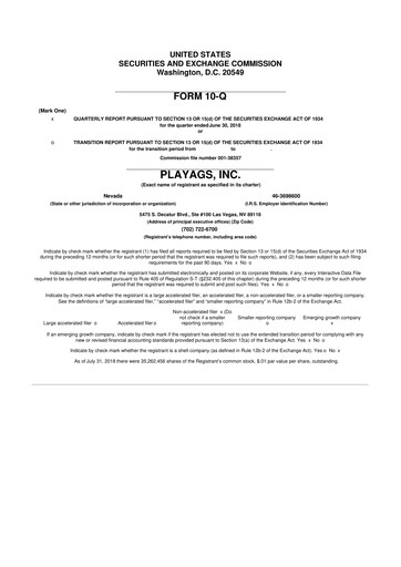 Thumbnail PlayAGS
 10-Q Quarterly Report FY2018 