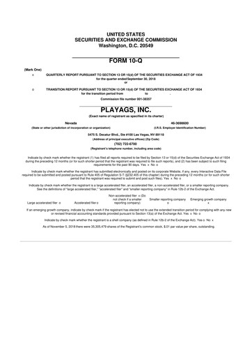 Thumbnail PlayAGS
 10-Q Quarterly Report FY2018 