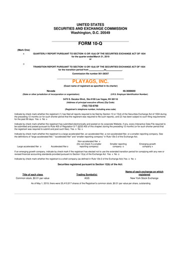 Thumbnail PlayAGS
 10-Q Quarterly Report FY2019 