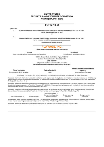 Thumbnail PlayAGS
 10-Q Quarterly Report FY2019 