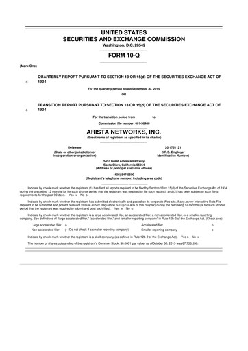 Thumbnail Arista Networks 10-Q Quarterly Report FY2015 