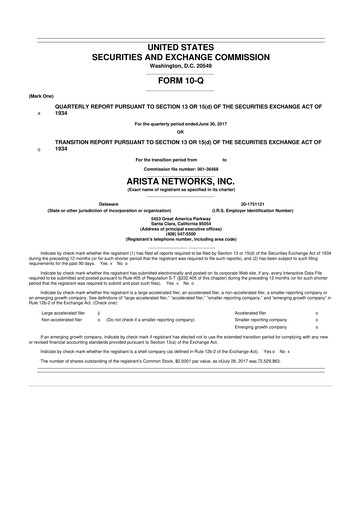 Thumbnail Arista Networks 10-Q Quarterly Report FY2017 