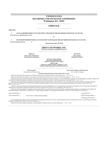 Thumbnail Arista Networks 10-K Annual Report 2017