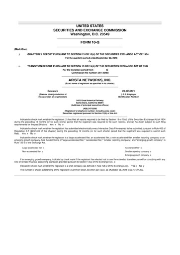 Thumbnail Arista Networks 10-Q Quarterly Report FY2018 