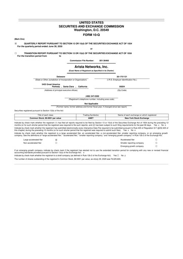 Thumbnail Arista Networks 10-Q Quarterly Report FY2020 