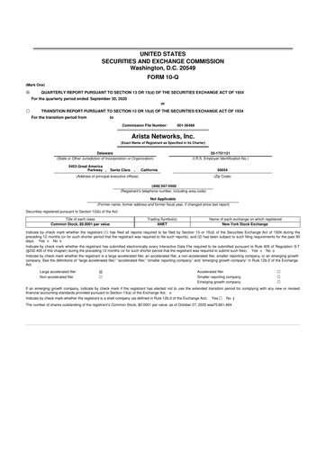 Thumbnail Arista Networks 10-Q Quarterly Report FY2020 