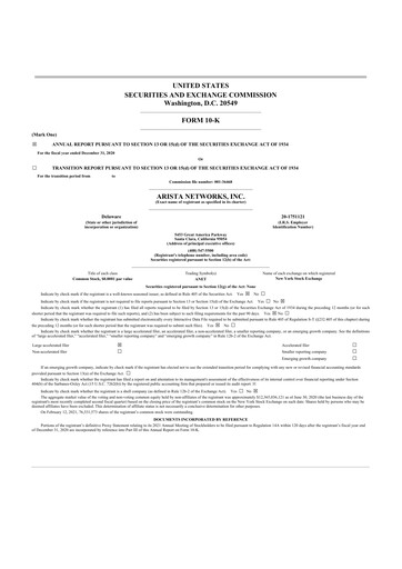 Thumbnail Arista Networks 10-K Annual Report 2020