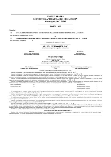 Thumbnail Arista Networks 10-K Annual Report 2023