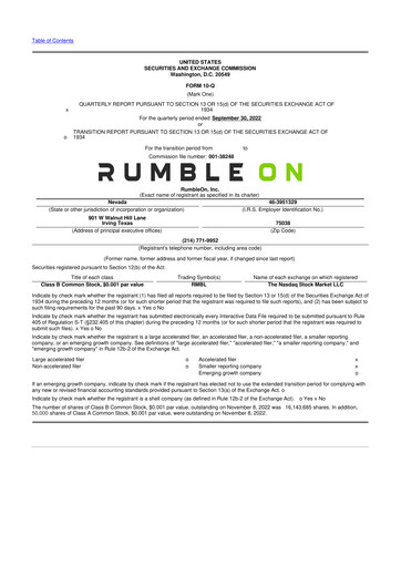 Vorschaubild RumbleOn 10-Q Quartalsbericht 2022 