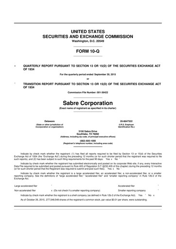 Miniature Sabre 10-Q Rapport trimestriel 2015 