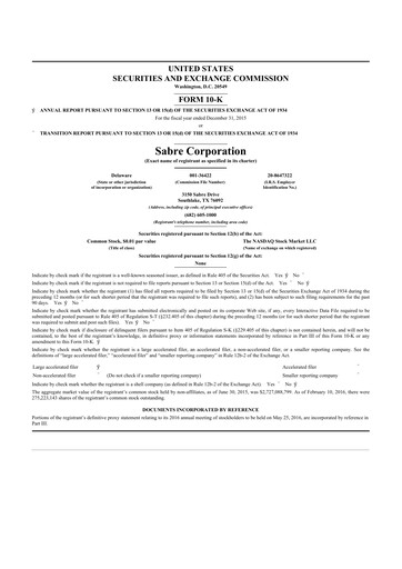 Thumbnail Sabre 10-K Annual Report 2015