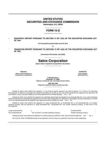 Miniature Sabre 10-Q Rapport trimestriel 2016 