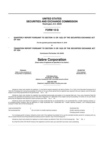 Miniature Sabre 10-Q Rapport trimestriel 2018 