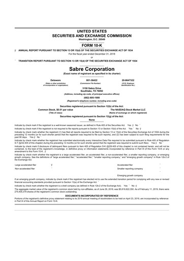 Thumbnail Sabre 10-K Annual Report 2018