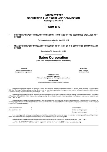 Miniature Sabre 10-Q Rapport trimestriel 2019 