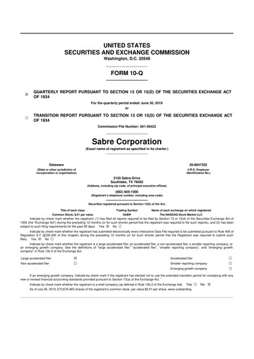 Miniature Sabre 10-Q Rapport trimestriel 2019 