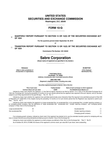 Miniature Sabre 10-Q Rapport trimestriel 2019 