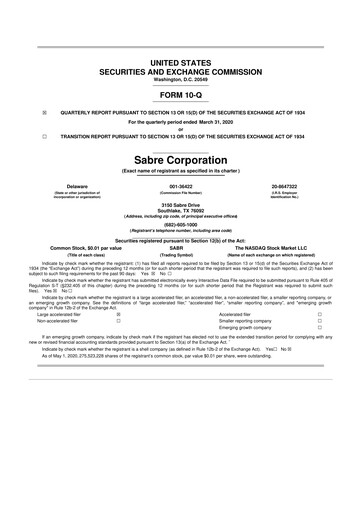 Miniature Sabre 10-Q Rapport trimestriel 2020 