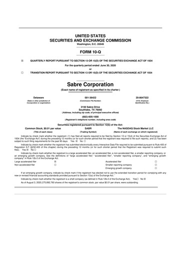 Miniature Sabre 10-Q Rapport trimestriel 2020 