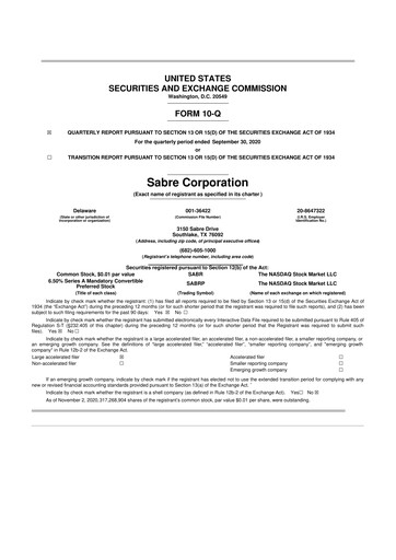 Miniature Sabre 10-Q Rapport trimestriel 2020 