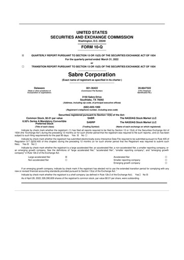 Miniature Sabre 10-Q Rapport trimestriel 2022 